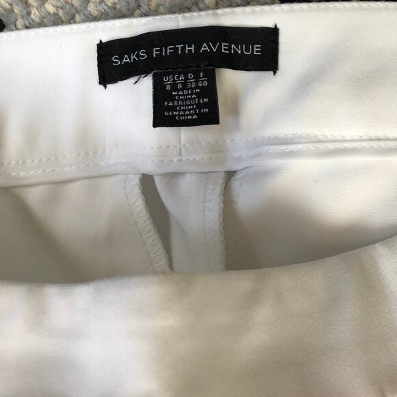 Saks 5th Avenue Black Label Slim Cut Cuff Crop Cotton Blend Pants Wht Sz 8 NWOT - Picture 5 of 5